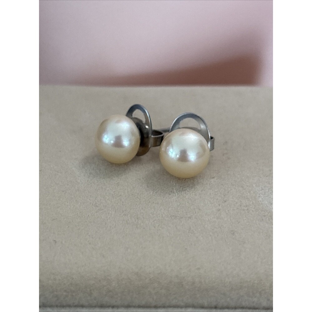 Honora 8.9mm Pale Golden Pearl Stud Earrings Semi Round Button Stainless Steel